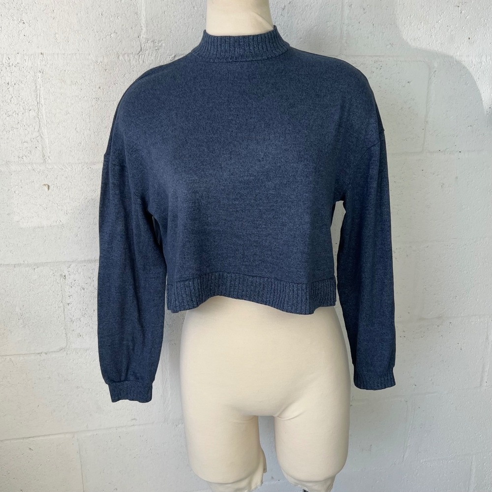 SO Cropped Mock Neck Long‎ Sleeve Pullover Sweater Blue Size S